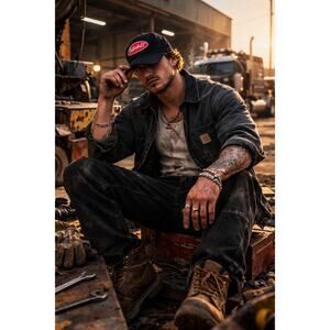 Peterbilt Black Adjustable Hat Red Oval Logo Strapback Trucker Workwear Cap